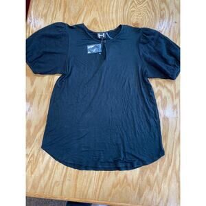 H by Bordeaux Blouse Women's Small Blue 100% Cotton Puff Sleeve Crew Neck B62